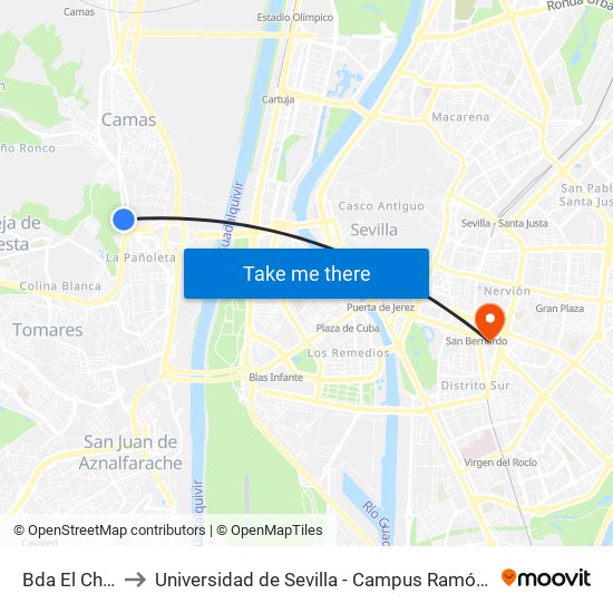 Bda El Chato to Universidad de Sevilla - Campus Ramón y Cajal map