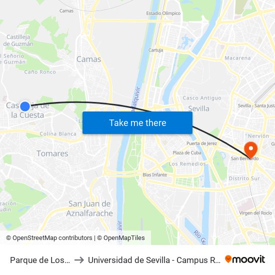 Parque de Los Olivos to Universidad de Sevilla - Campus Ramón y Cajal map