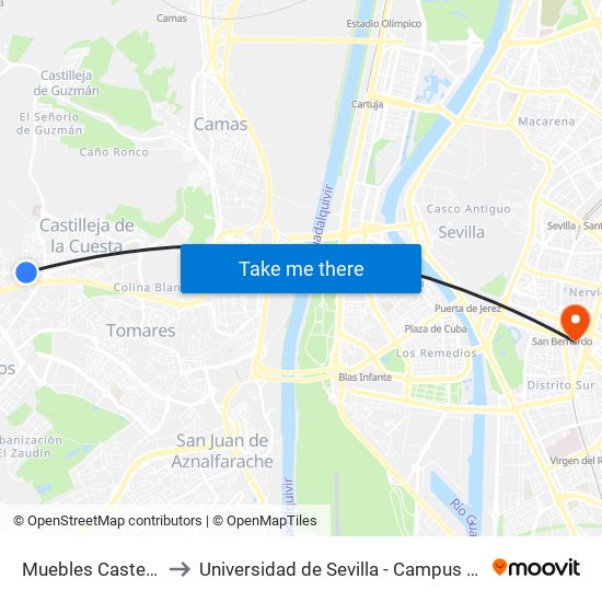 Muebles Castellano (I) to Universidad de Sevilla - Campus Ramón y Cajal map