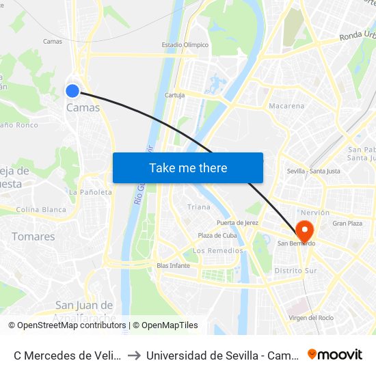 C Mercedes de Velilla Bar Flores to Universidad de Sevilla - Campus Ramón y Cajal map