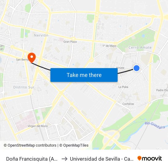 Doña Francisquita (Avda. La Calesera) to Universidad de Sevilla - Campus Ramón y Cajal map