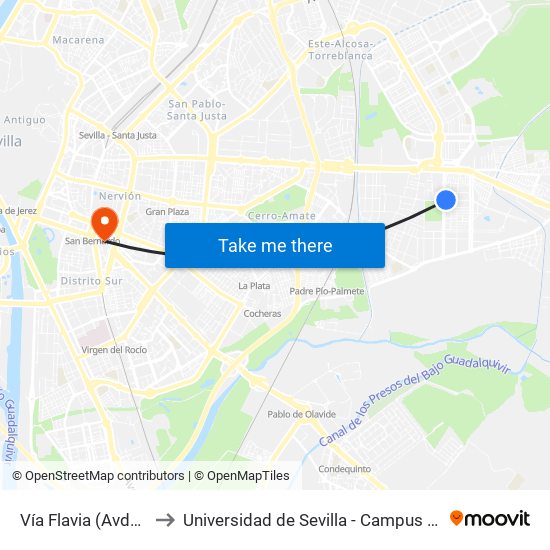 Vía Flavia (Avda. Parsi) to Universidad de Sevilla - Campus Ramón y Cajal map