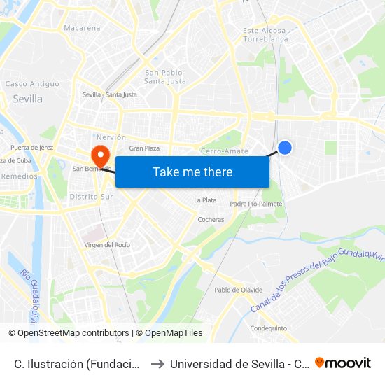 C. Ilustración (Fundación de Psicopediatría) to Universidad de Sevilla - Campus Ramón y Cajal map