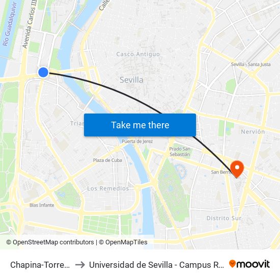 Chapina-Torre Sevilla to Universidad de Sevilla - Campus Ramón y Cajal map