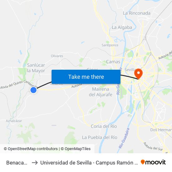 Benacazón to Universidad de Sevilla - Campus Ramón y Cajal map