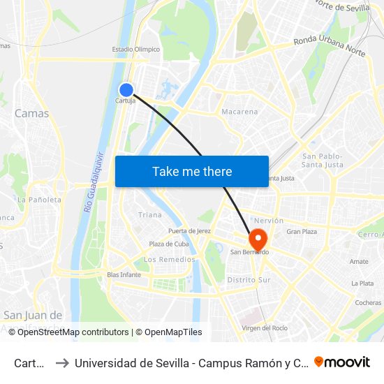 Cartuja to Universidad de Sevilla - Campus Ramón y Cajal map