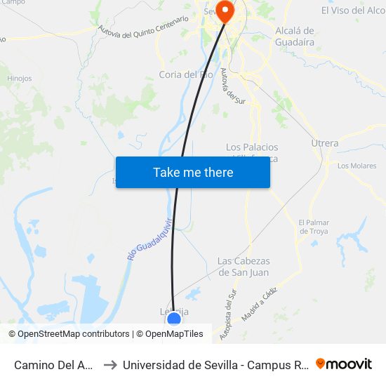 Camino Del Aceituno to Universidad de Sevilla - Campus Ramón y Cajal map