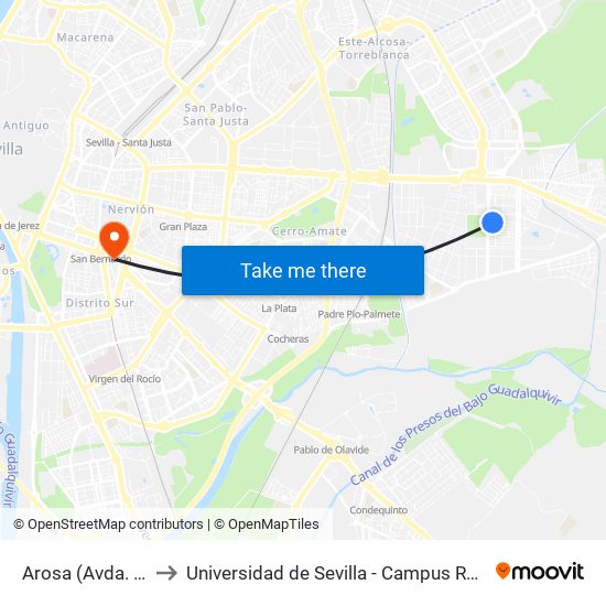 Arosa (Avda. Parsi) to Universidad de Sevilla - Campus Ramón y Cajal map