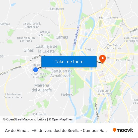 Av de Almargen to Universidad de Sevilla - Campus Ramón y Cajal map