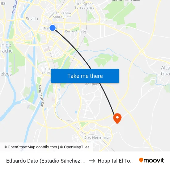 Eduardo Dato (Estadio Sánchez Pizjuán) to Hospital El Tomillar map