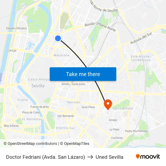 Doctor Fedriani (Avda. San Lázaro) to Uned Sevilla map