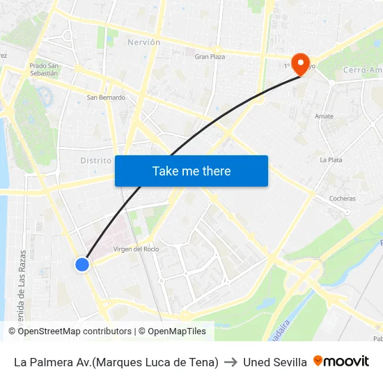 La Palmera Av.(Marques Luca de Tena) to Uned Sevilla map