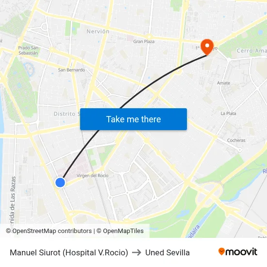 Manuel Siurot (Hospital V.Rocio) to Uned Sevilla map