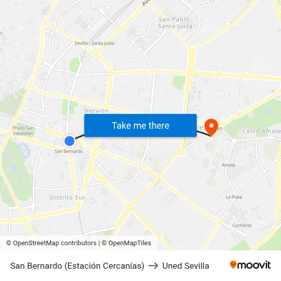 San Bernardo (Estación Cercanías) to Uned Sevilla map