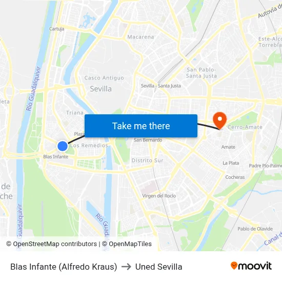 Blas Infante (Alfredo Kraus) to Uned Sevilla map