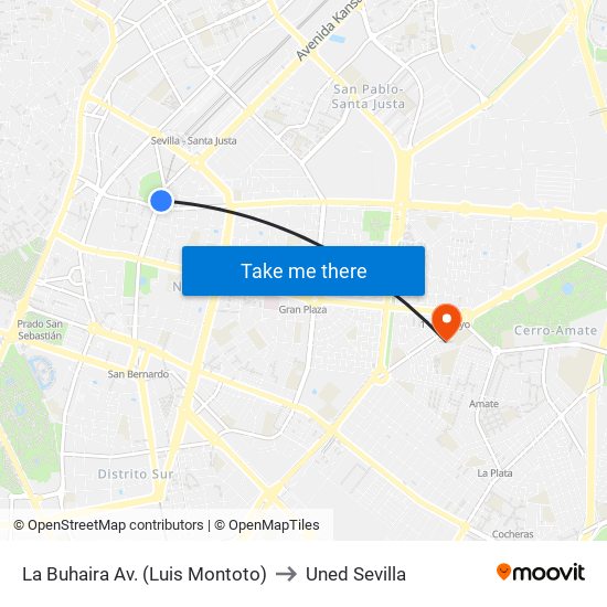 La Buhaira  Av. (Luis Montoto) to Uned Sevilla map