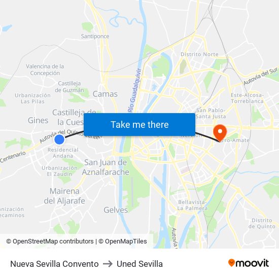 Nueva Sevilla Convento to Uned Sevilla map