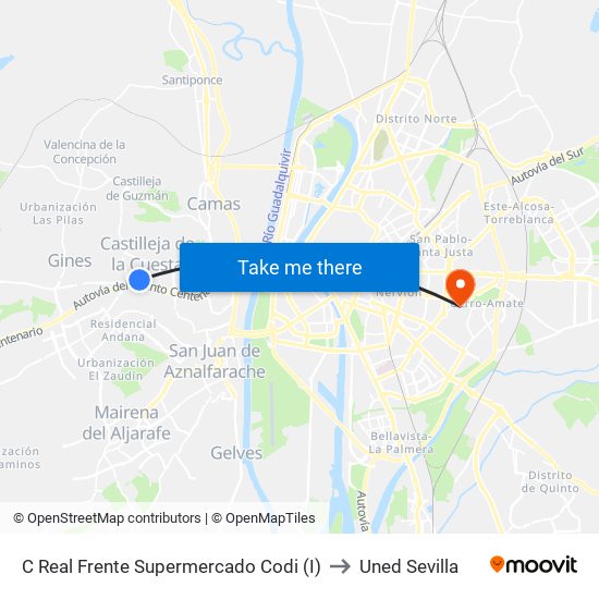 C Real Frente Supermercado Codi (I) to Uned Sevilla map