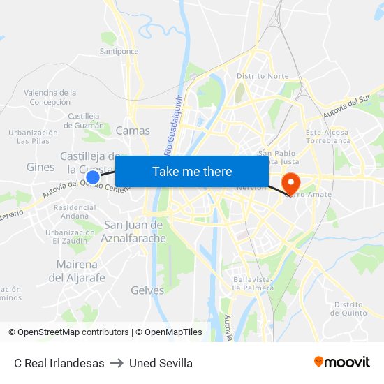 C Real Irlandesas to Uned Sevilla map