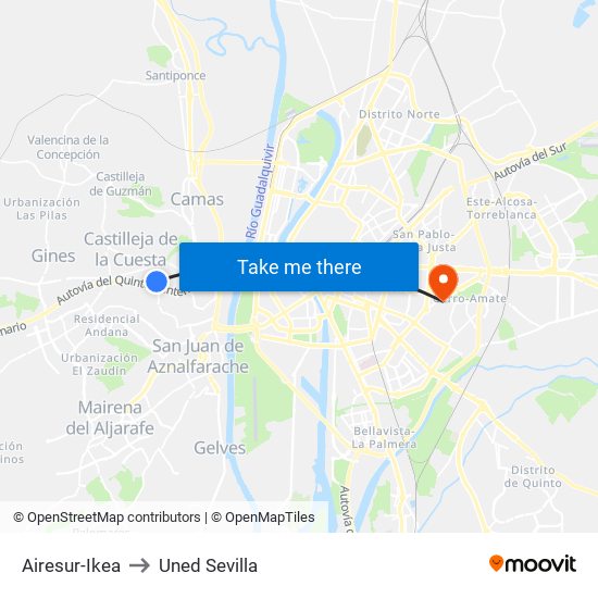 Airesur-Ikea to Uned Sevilla map