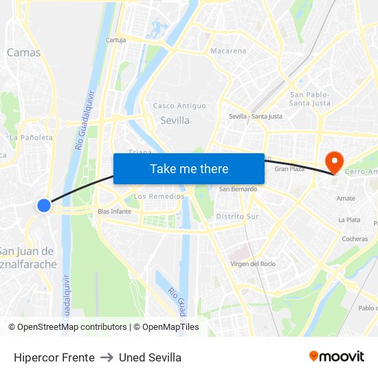 Hipercor Frente to Uned Sevilla map