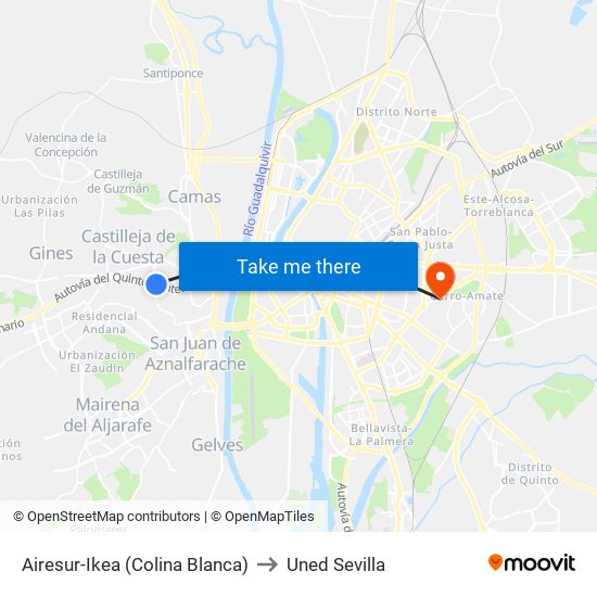 Airesur-Ikea (Colina Blanca) to Uned Sevilla map