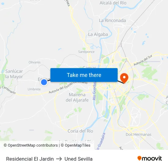 Residencial El Jardin to Uned Sevilla map