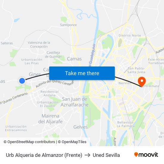 Urb Alqueria de Almanzor (Frente) to Uned Sevilla map