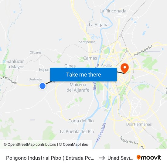 Poligono Industrial Pibo ( Entrada Pcpal) to Uned Sevilla map