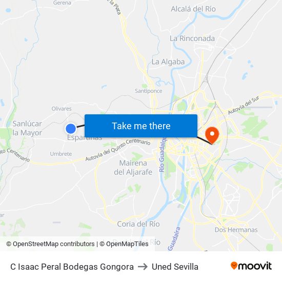 C Isaac Peral Bodegas Gongora to Uned Sevilla map