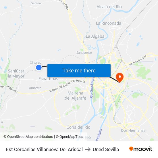 Est Cercanias Villanueva Del Ariscal to Uned Sevilla map