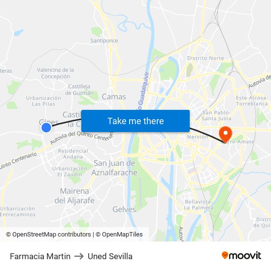 Farmacia Martin to Uned Sevilla map