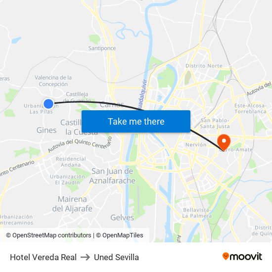 Hotel Vereda Real to Uned Sevilla map