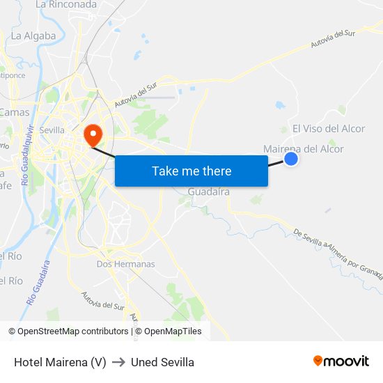 Hotel Mairena (V) to Uned Sevilla map