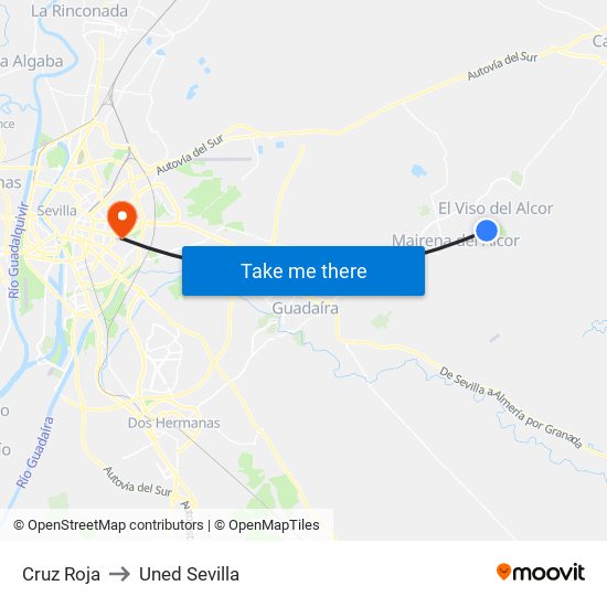 Cruz Roja to Uned Sevilla map