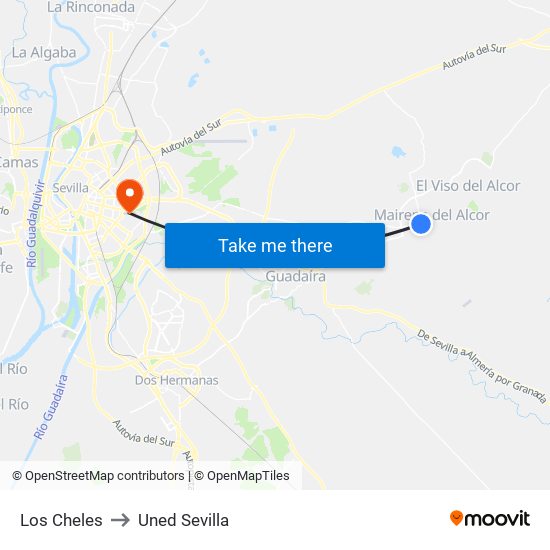 Los Cheles to Uned Sevilla map