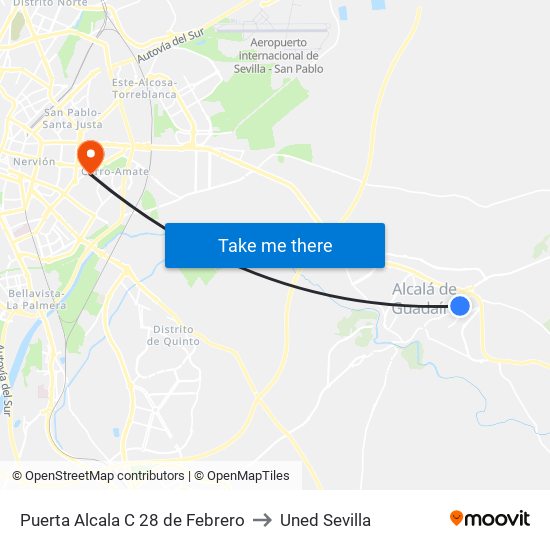 Puerta Alcala C 28 de Febrero to Uned Sevilla map