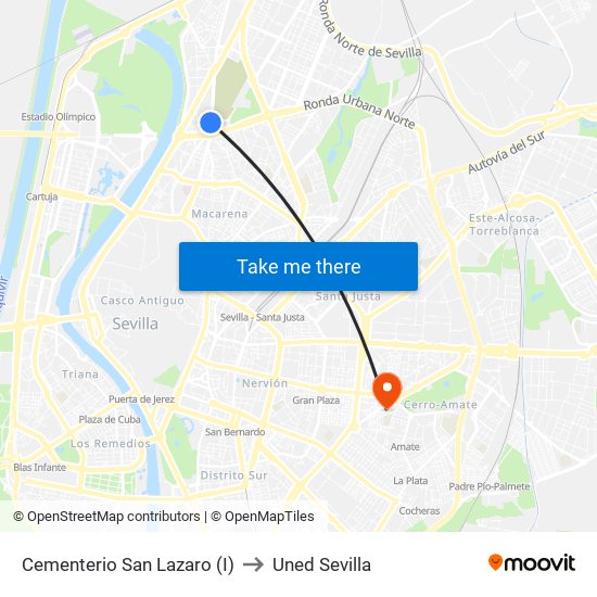 Cementerio San Lazaro (I) to Uned Sevilla map
