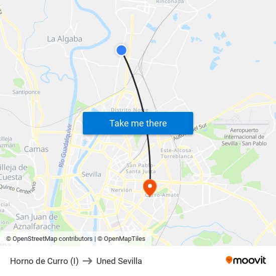 Horno de Curro (I) to Uned Sevilla map