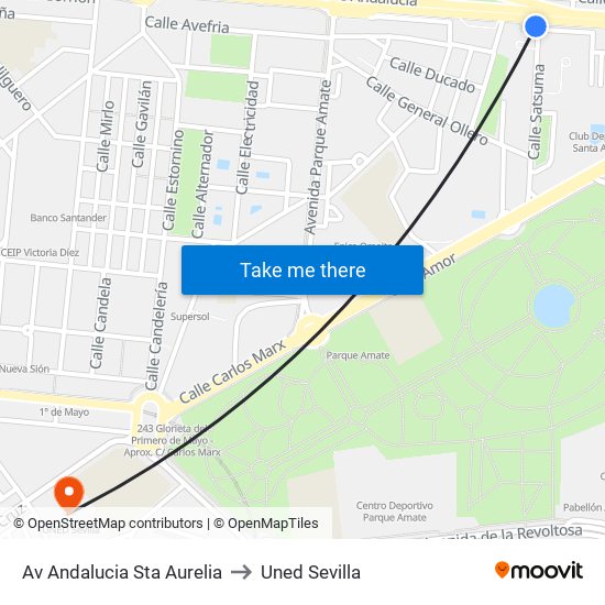 Av Andalucia Sta Aurelia to Uned Sevilla map