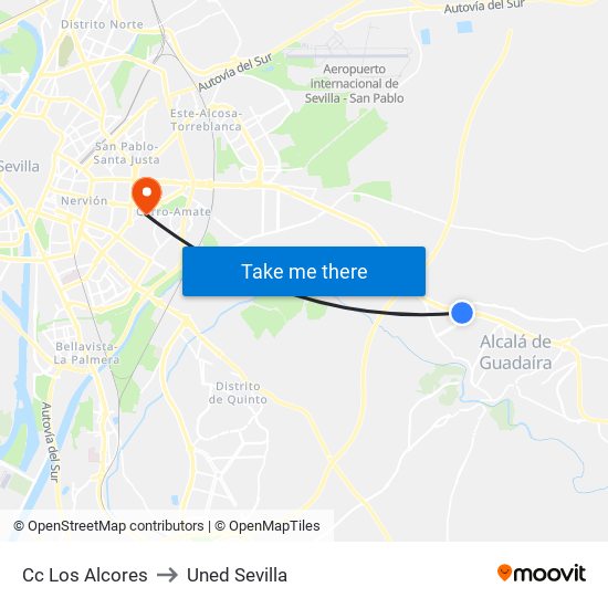 Cc Los Alcores to Uned Sevilla map