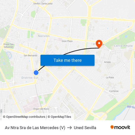 Av Ntra Sra de Las Mercedes (V) to Uned Sevilla map