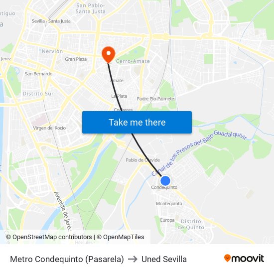 Metro Condequinto (Pasarela) to Uned Sevilla map