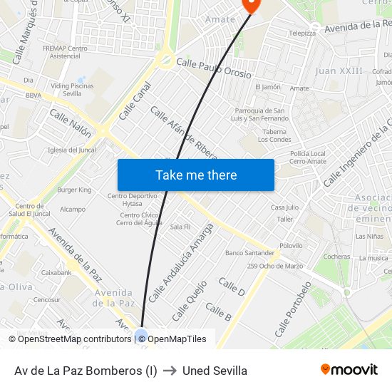 Av de La Paz Bomberos (I) to Uned Sevilla map