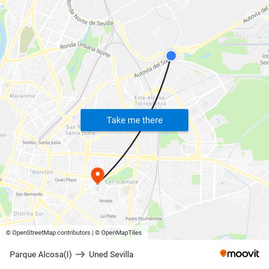 Parque Alcosa(I) to Uned Sevilla map
