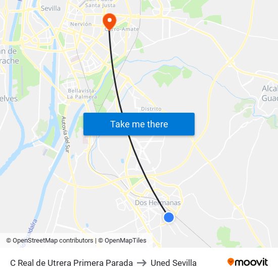 C Real de Utrera Primera Parada to Uned Sevilla map