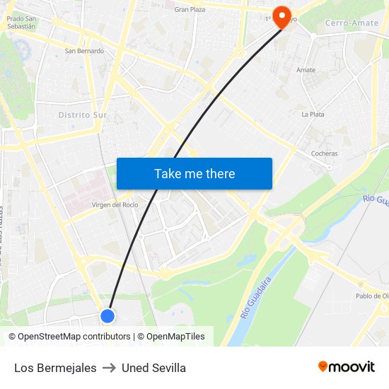 Los Bermejales to Uned Sevilla map