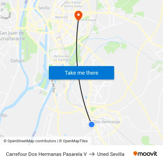 Carrefour Dos Hermanas Pasarela V to Uned Sevilla map