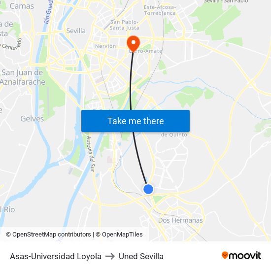 Asas-Universidad Loyola to Uned Sevilla map