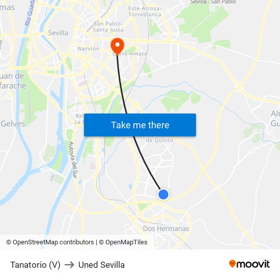 Tanatorio (V) to Uned Sevilla map